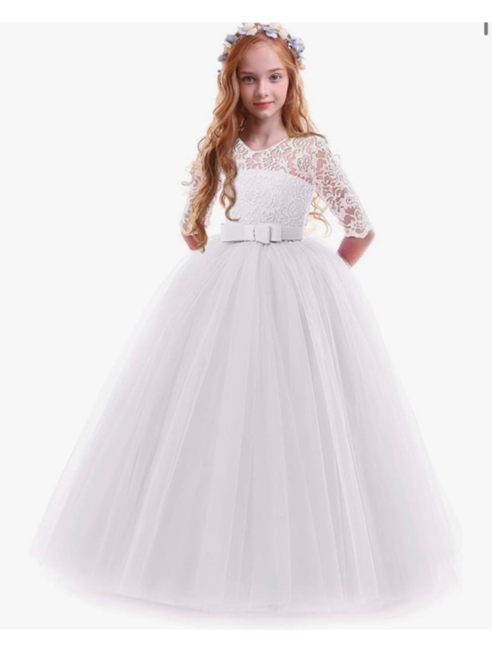 NEW Flower Girl Jr Bridesmaid Floral Lace Floor Length Dress Wedding 13/14 Yrs